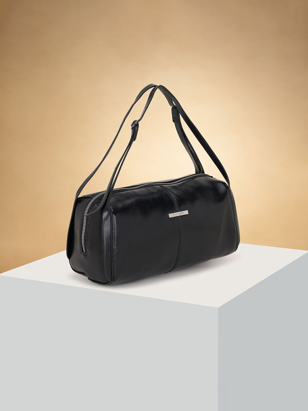 

Forever Glam by Pantaloons Colourblocked PU Oversized Bowling Shoulder Bag with Cut Work, Black