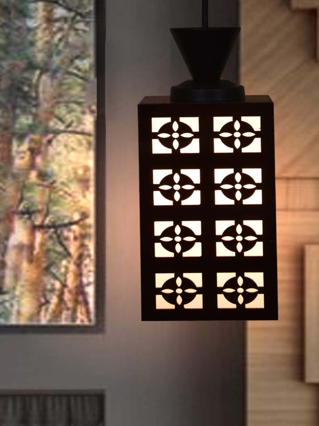 

Gojeeva Black & White Textured Wood Square Shaped Wall Lamp