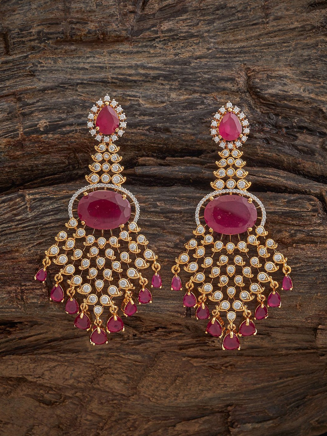 

Kushal's Fashion Jewellery Rhodium Gold-Plated Zircon Studded Classic Drop Earrings