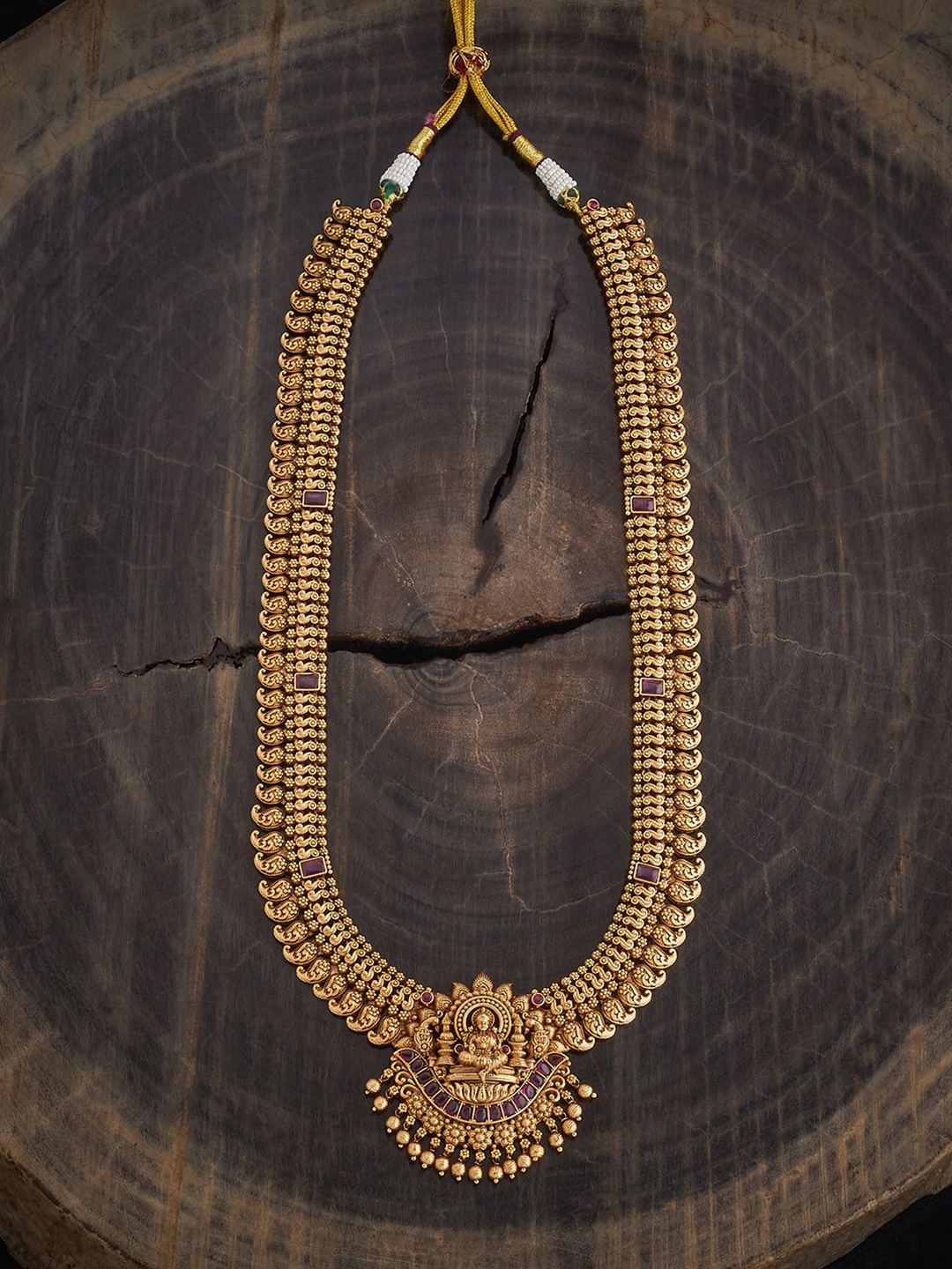 

Kushal's Fashion Jewellery Gold-Plated Ruby Studded Antique Necklace