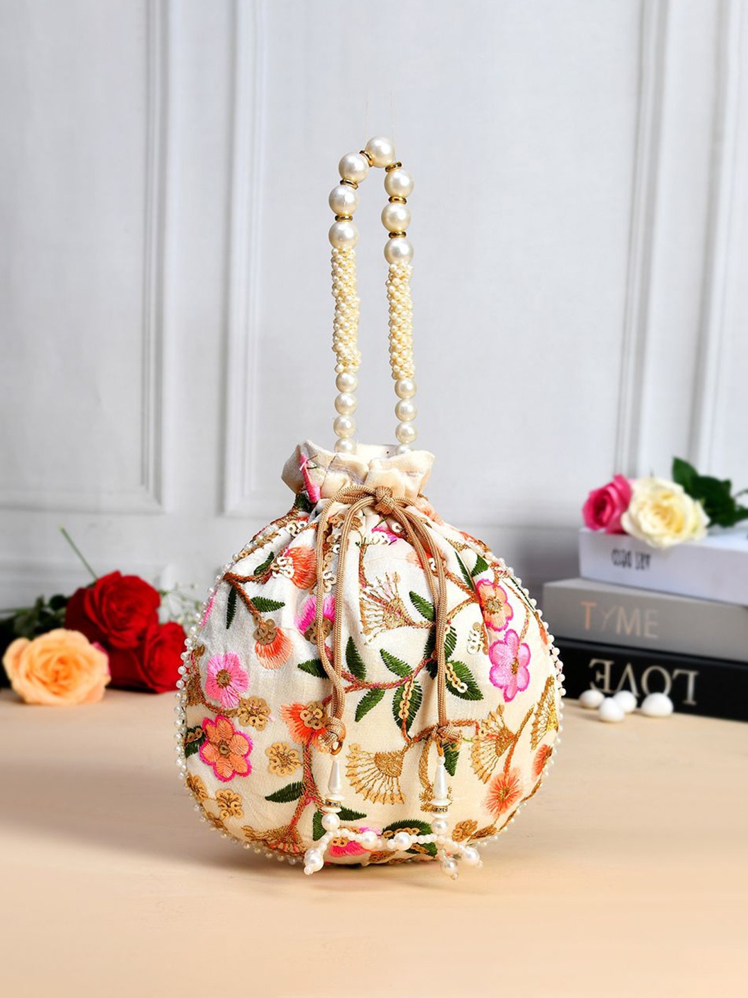 

Kuber Industries Embellished Potli Clutch, Cream