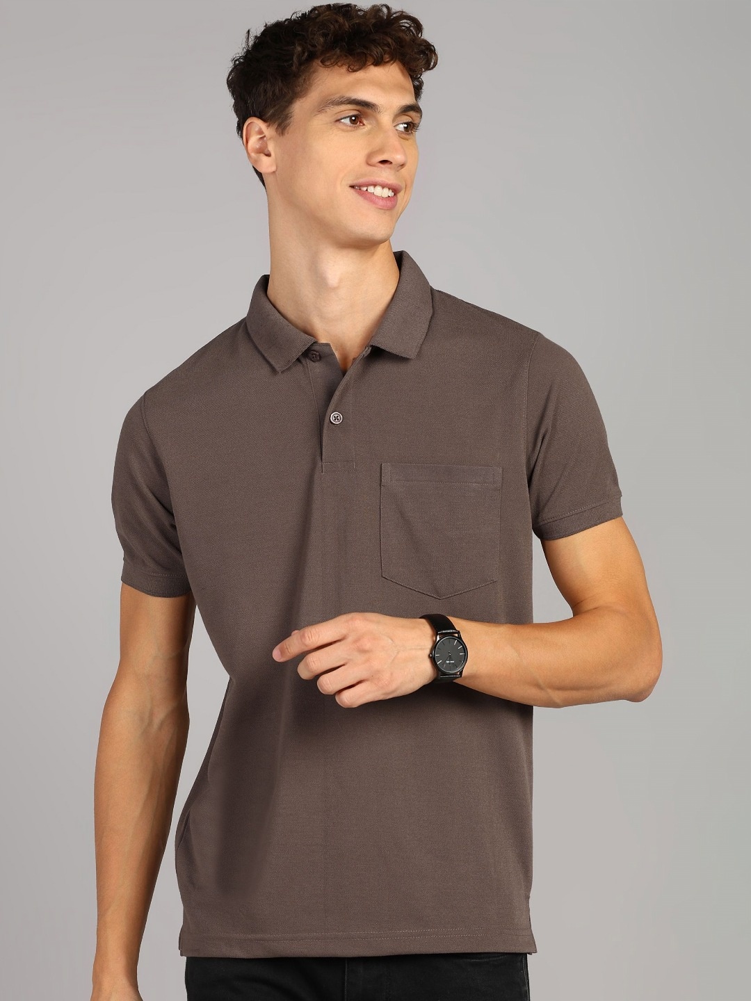 

XFOX Men Polo Collar T-shirt, Brown
