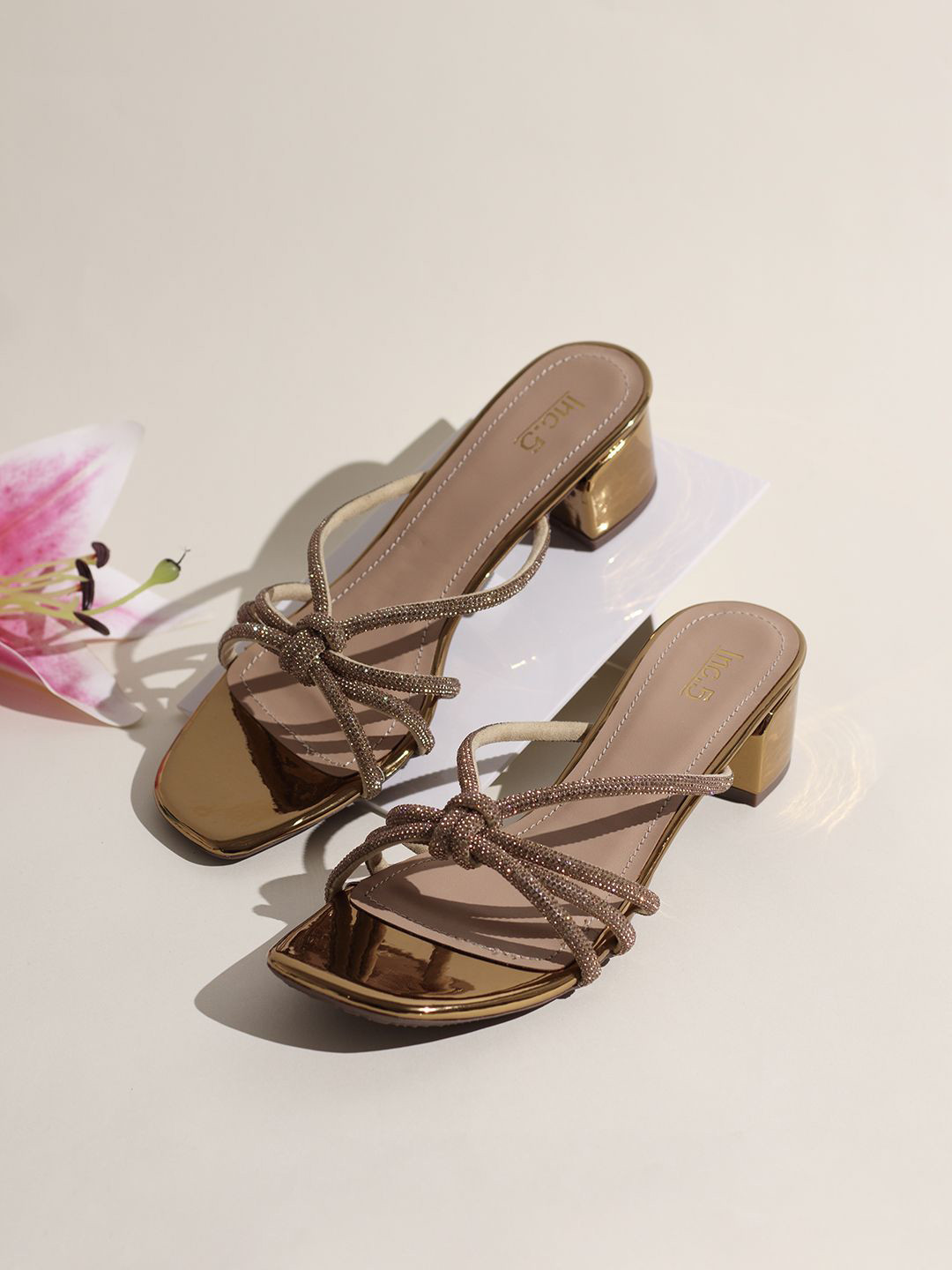 

Inc 5 Striped Ethnic Block Sandals, Gold