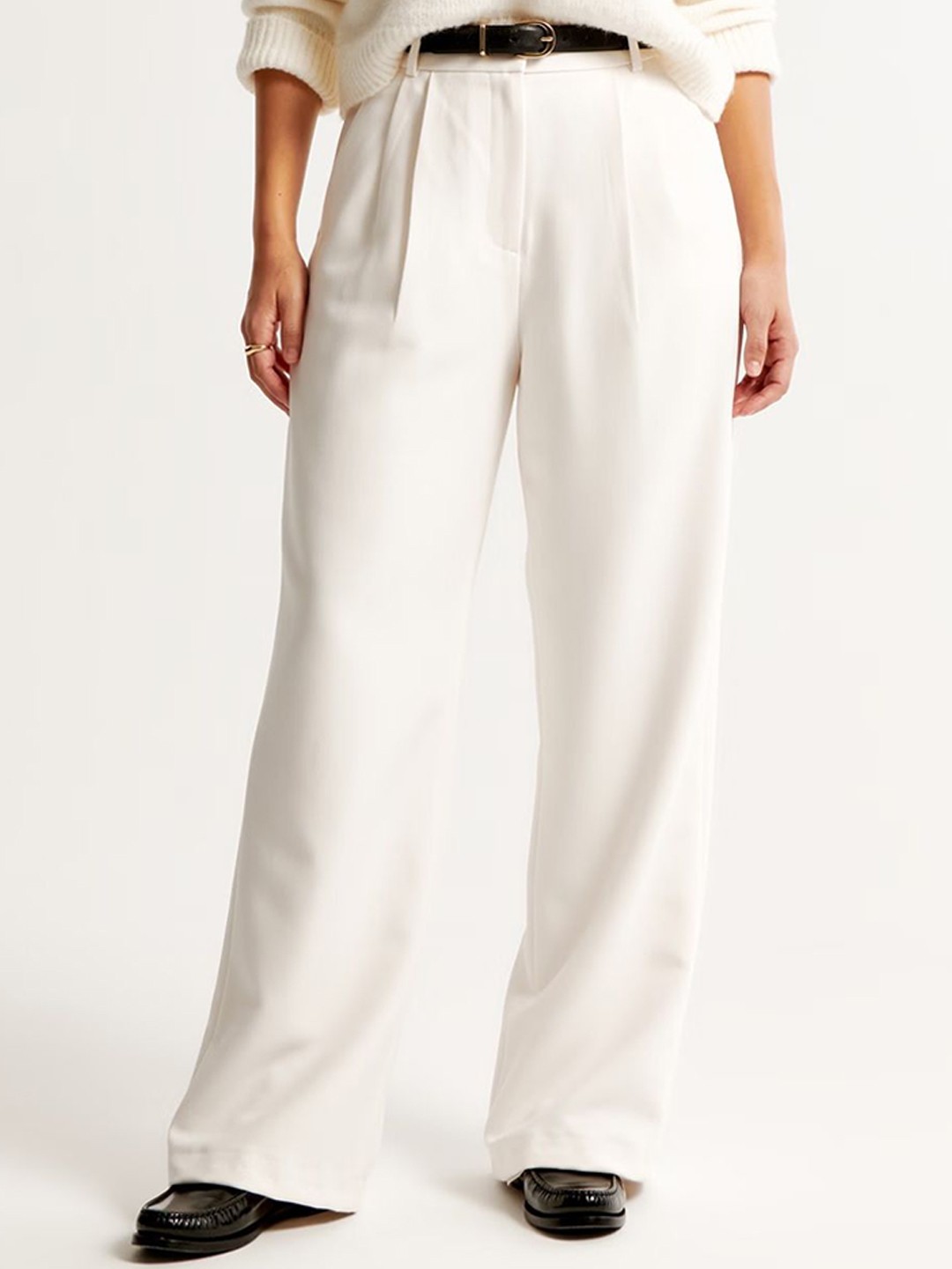 

FNOCKS Women Ultra Flared High-Rise Pleated Trousers, White