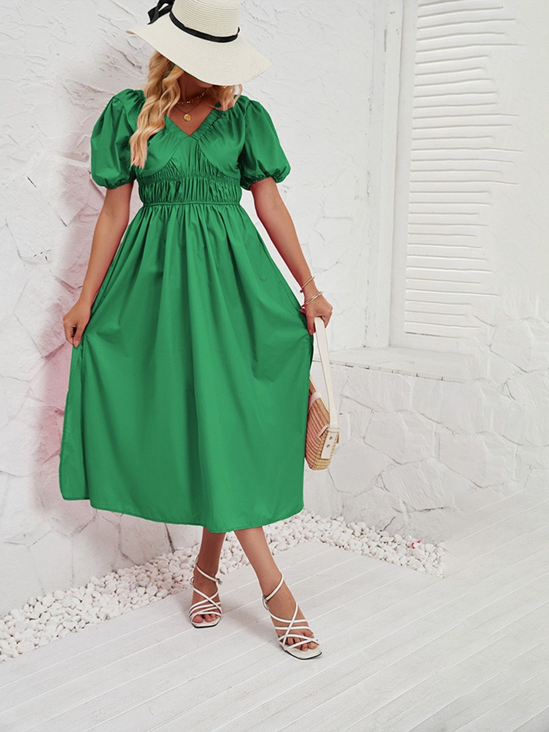 

JC Mode Flutter Sleeve Fit & Flare Dress, Green