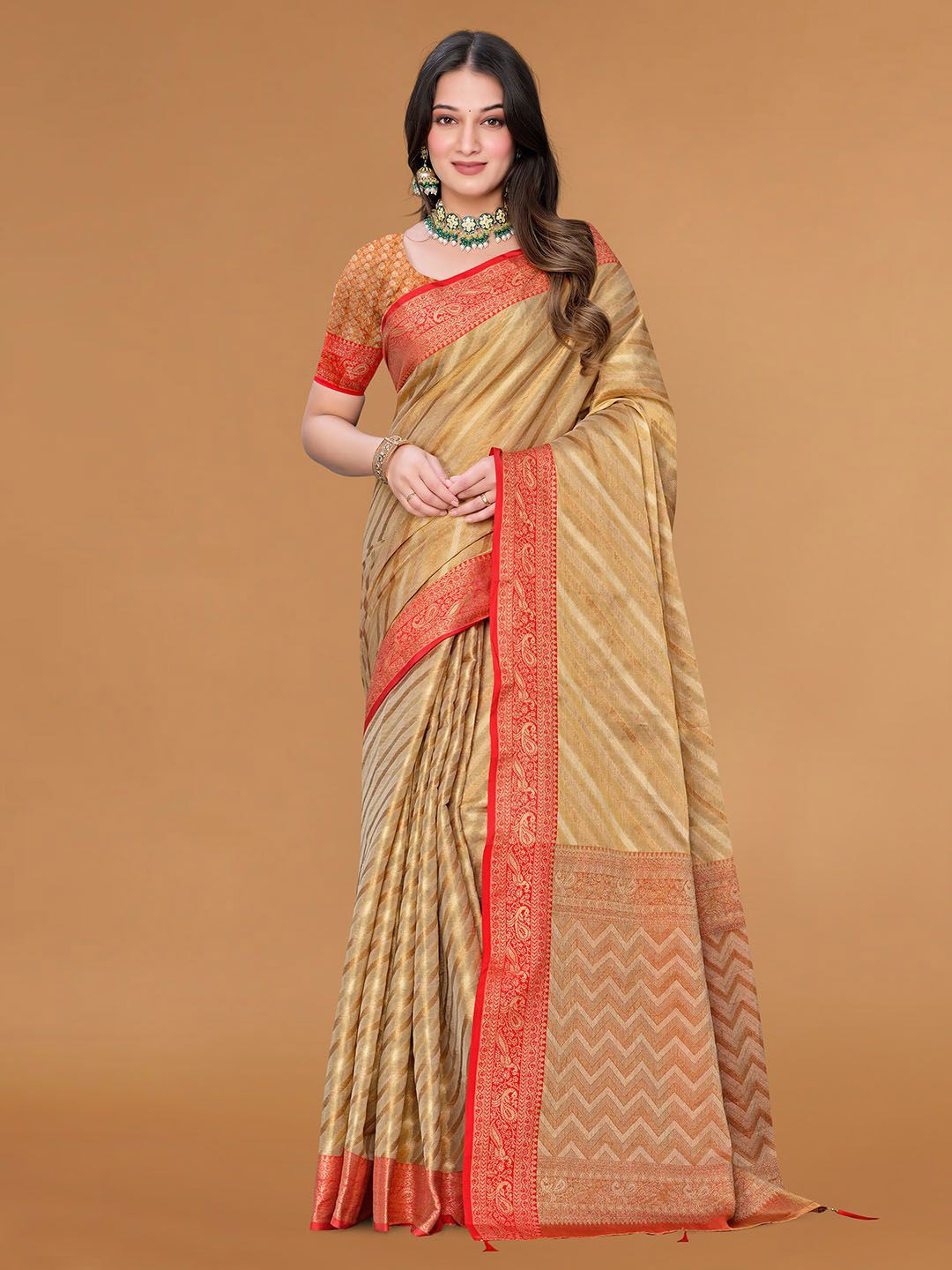 

Meena Bazaar Woven Design Zari Saree, Beige