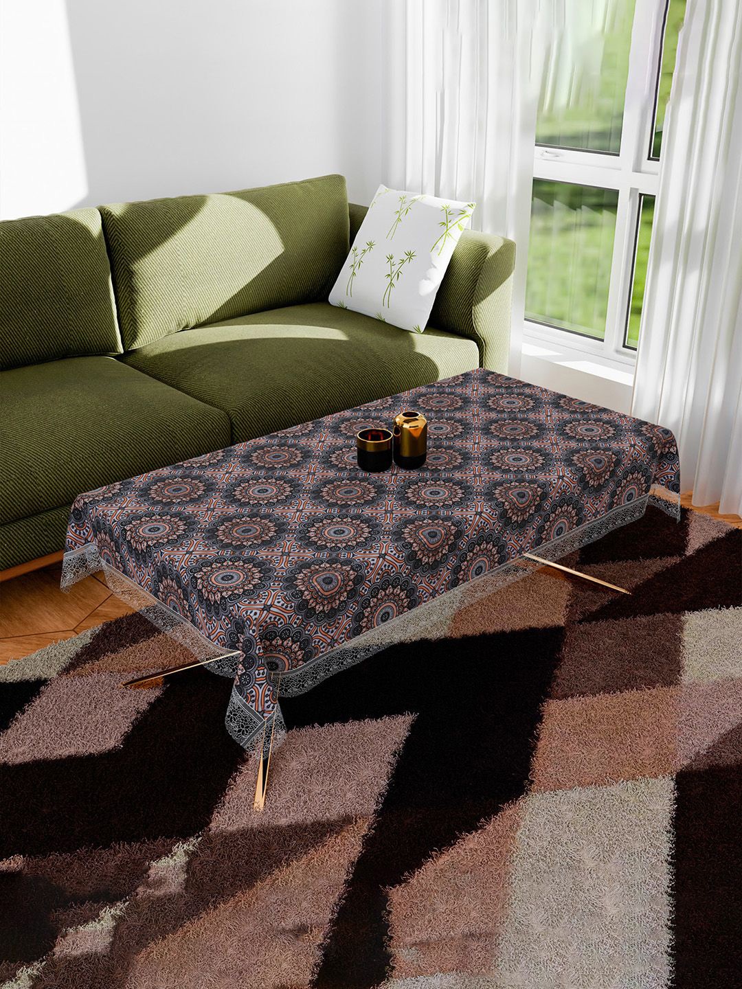 

Kuber Industries Black & White Ethnic Motifs Printed Anti-Skid 4-Seater Table Cover