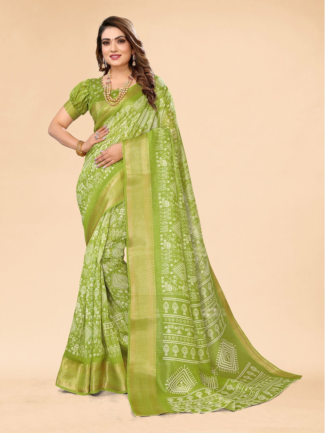 

Moda Rapido Warli Zari Saree, Green