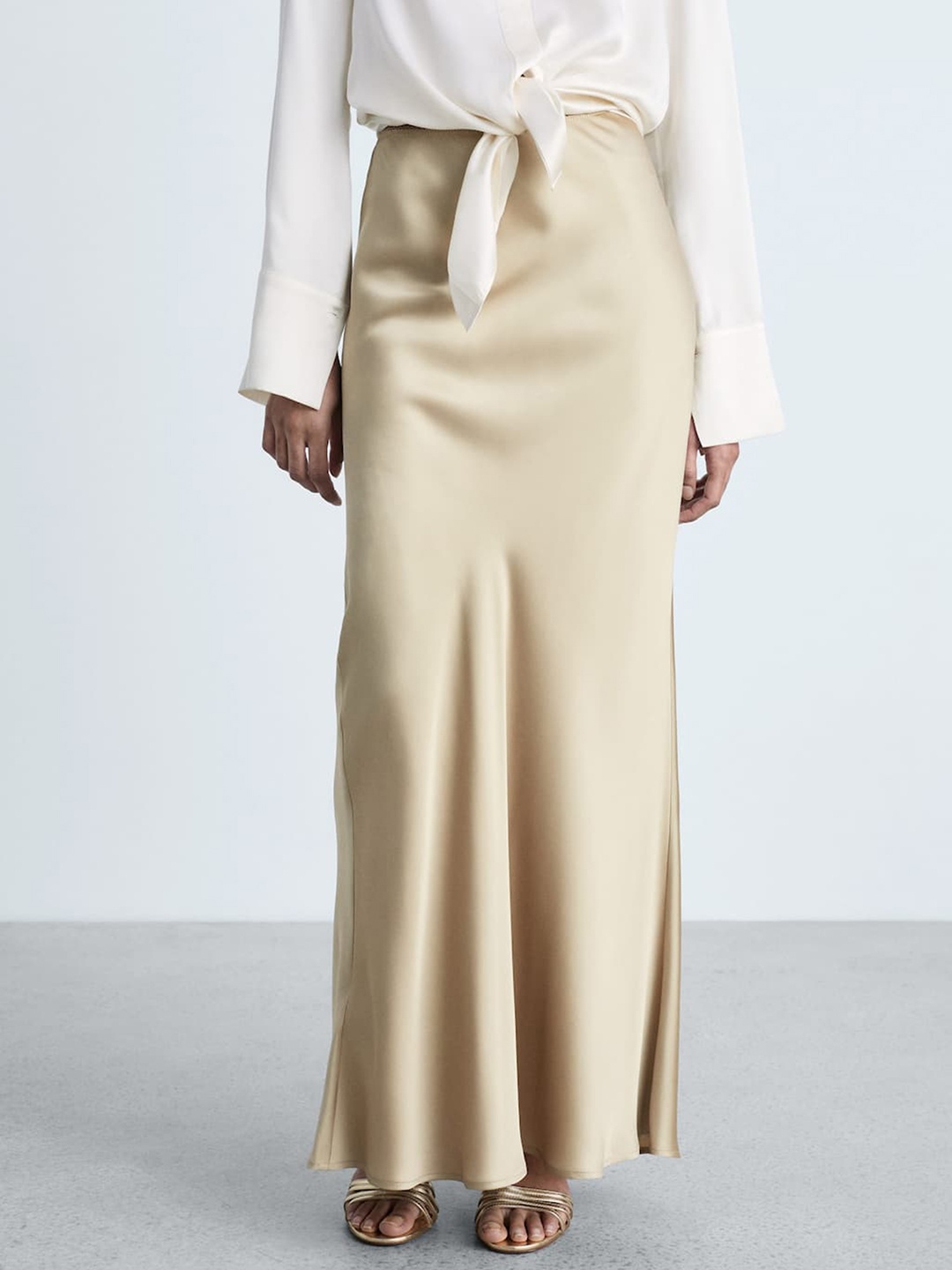 

MANGO Flowy Satin Maxi A-Line Skirt, Gold