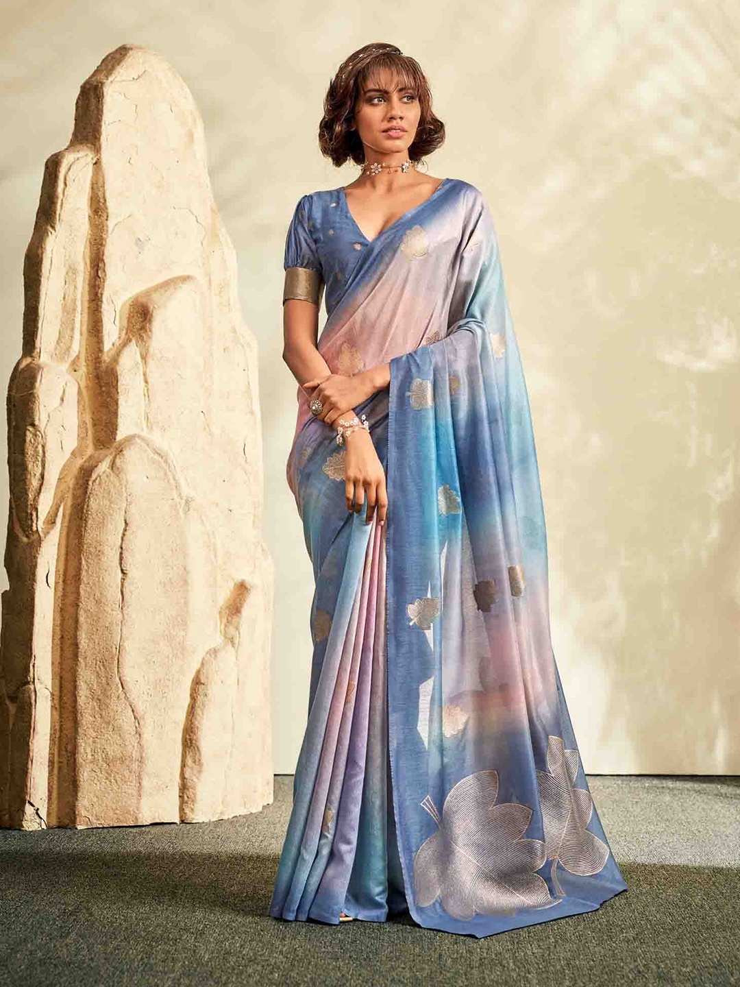 

Mitera Woven Design Zari Silk Blend Saree, Blue