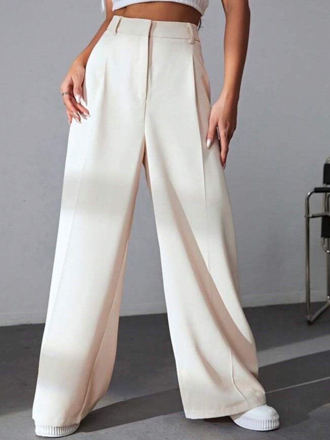 

Next One Women Smart High-Rise Easy Wash Pleated Trousers, Cream