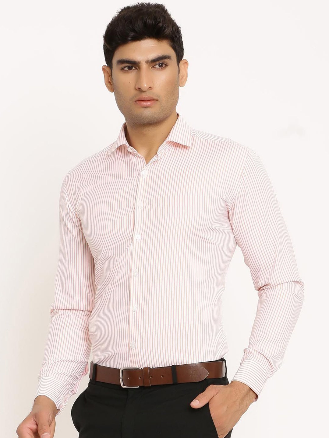 

Tistabene Men Multi Stripes Opaque Striped Casual Shirt, Peach