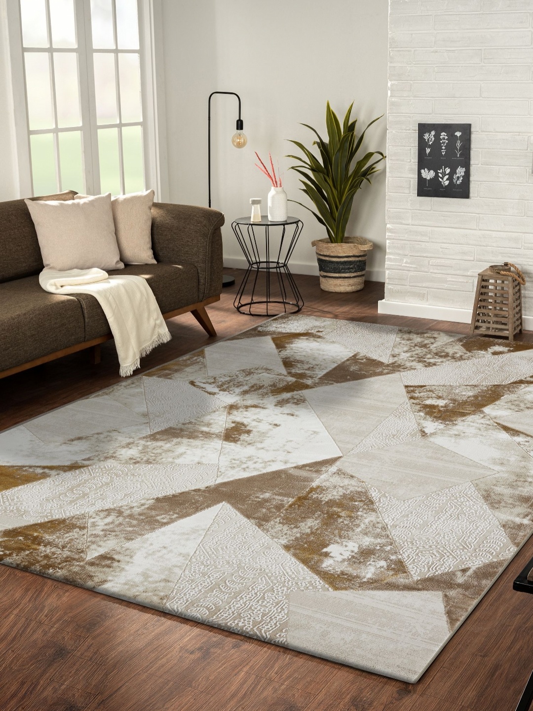 

OBSESSIONS Beige Abstract Anti-Skid Polyester Carpet