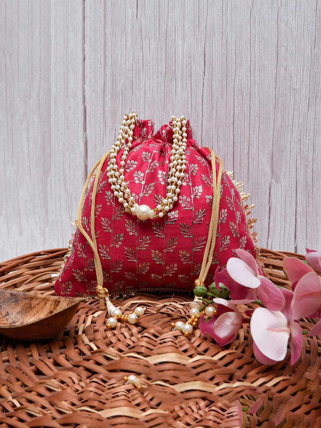 

Kuber Industries Embellished Potli Clutch, Pink