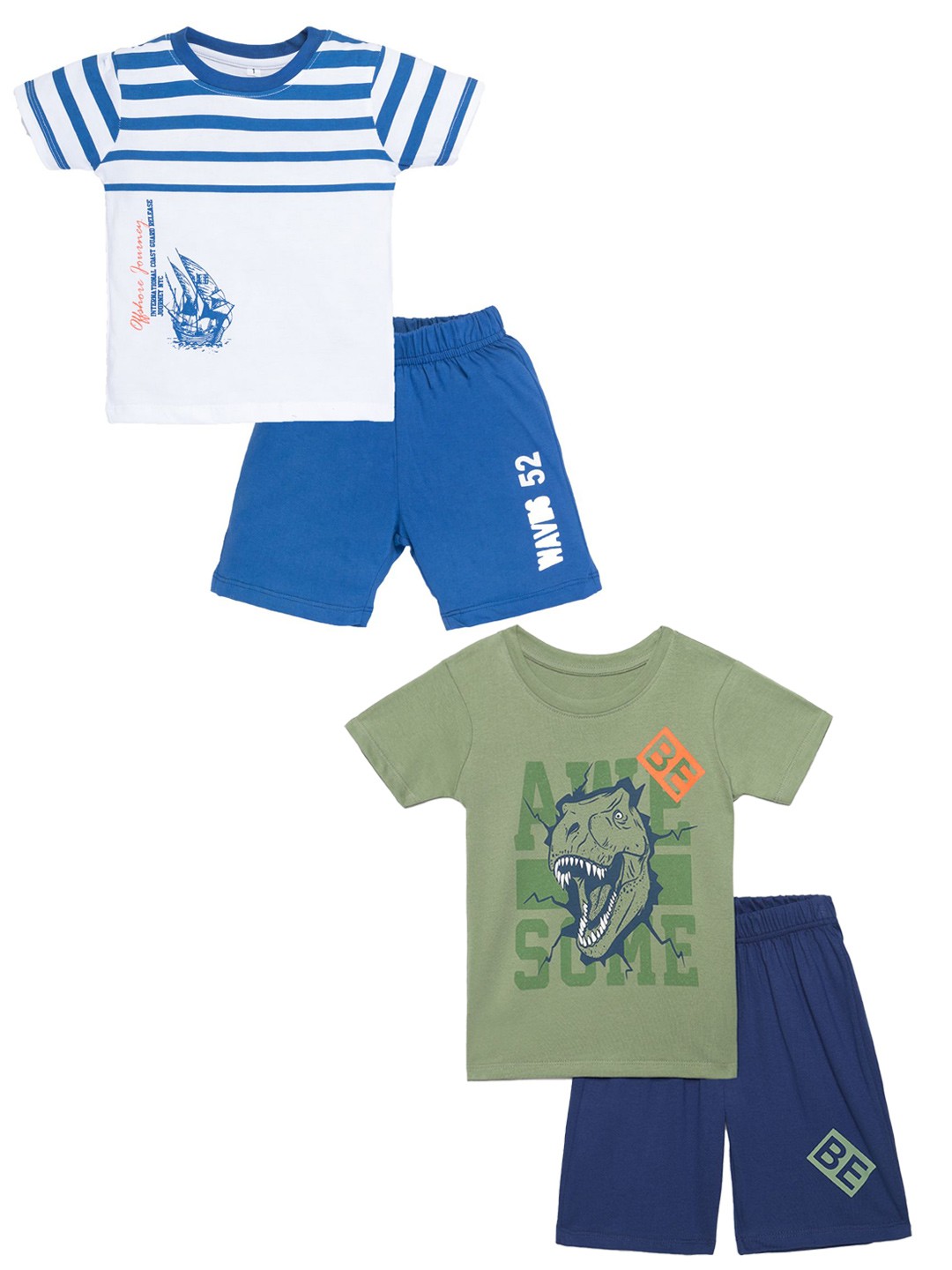 

YK Boys Pack Of 2 Printed Pure Cotton T-shirt With Shorts, White