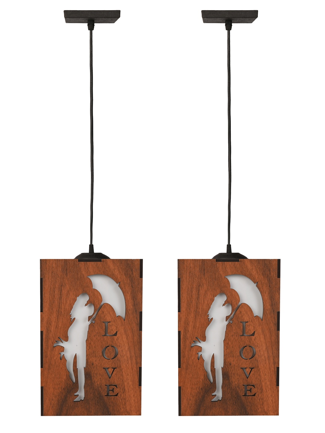 

Gojeeva Brown & White 2 Pieces Textured Contemporary Wooden Ceiling Lamps