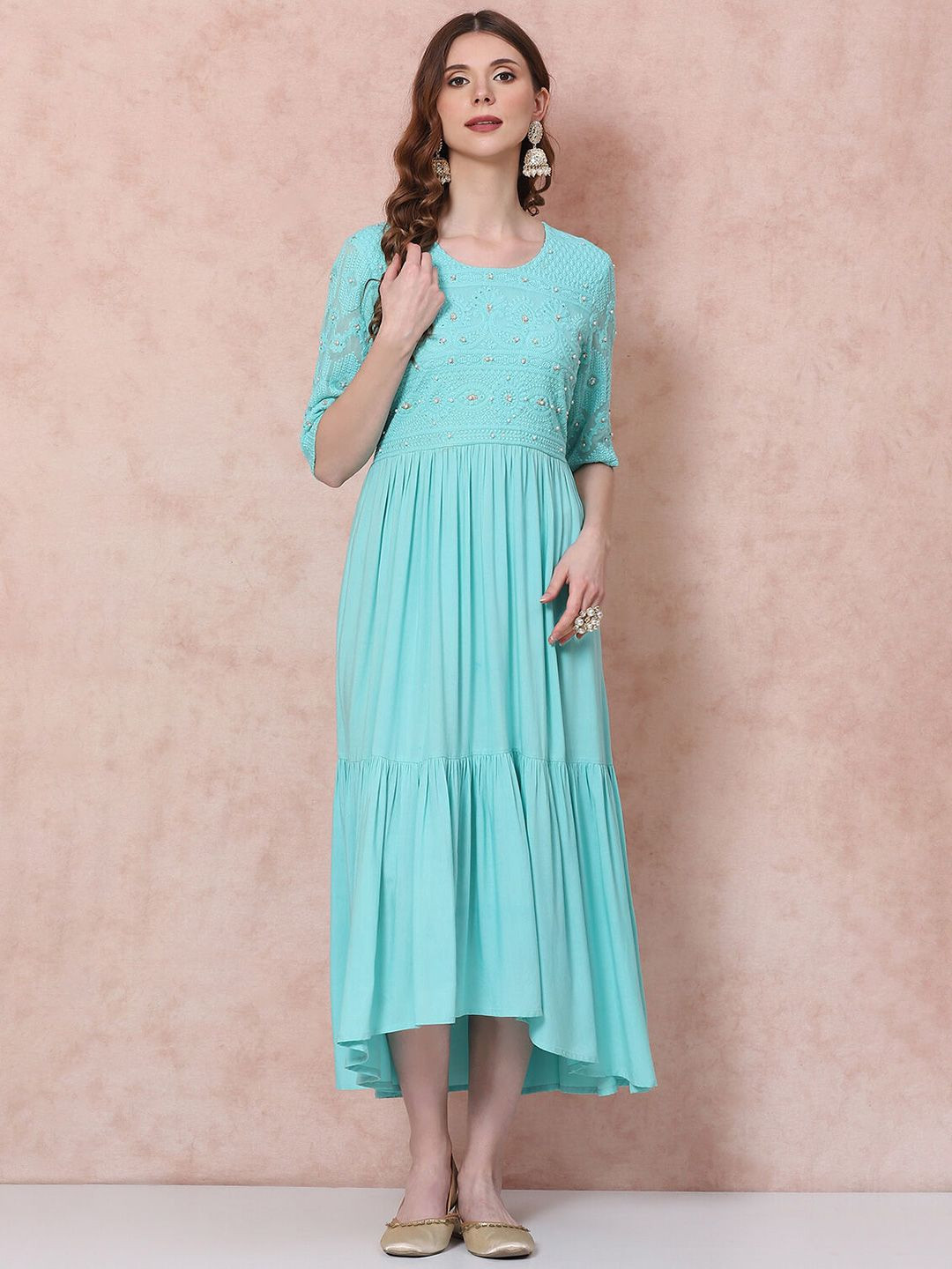 

Rangriti Floral A-Line Midi Dress, Turquoise blue
