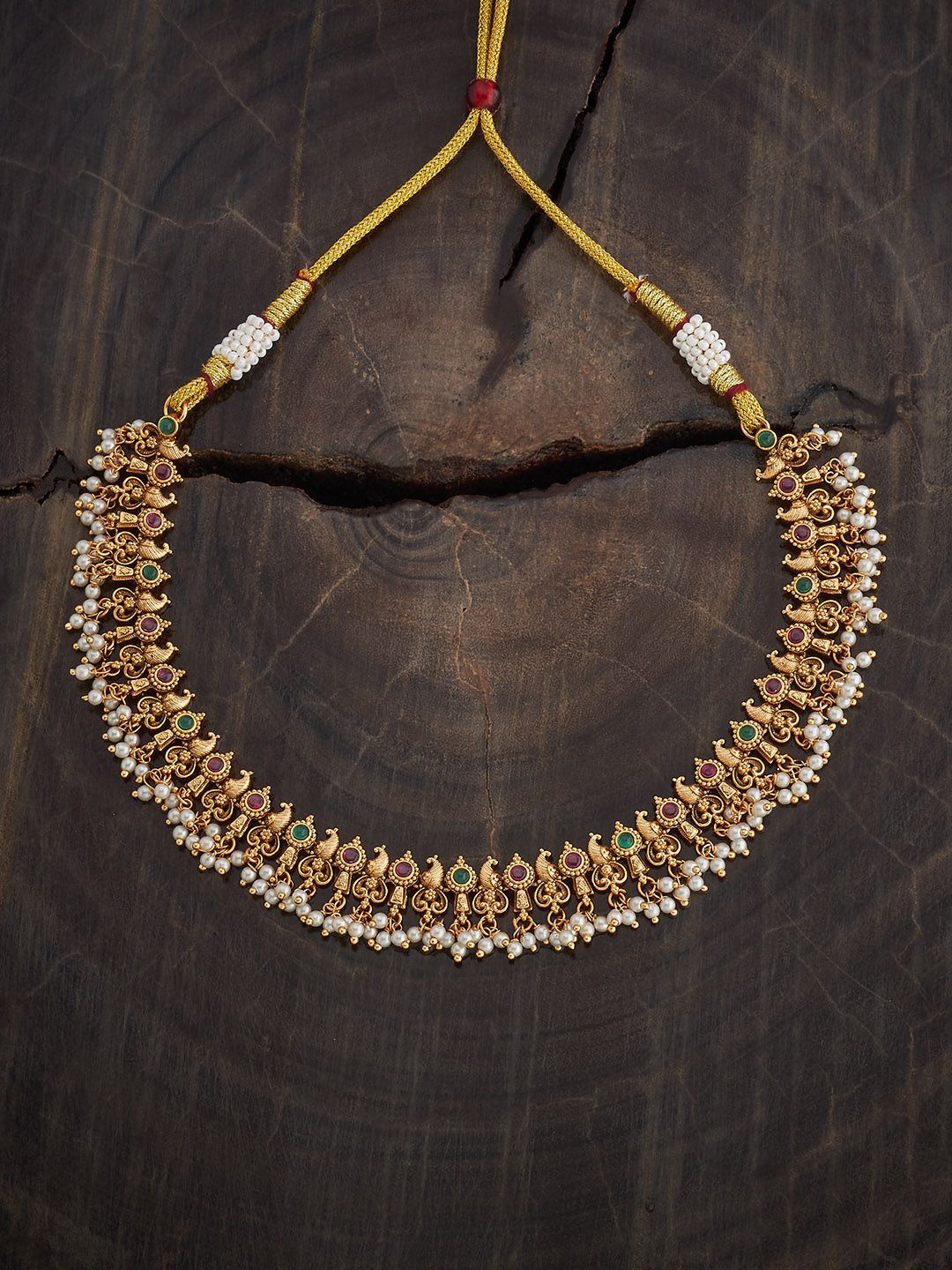 

Kushal's Fashion Jewellery Gold-Plated Ruby Studded Antique Necklace