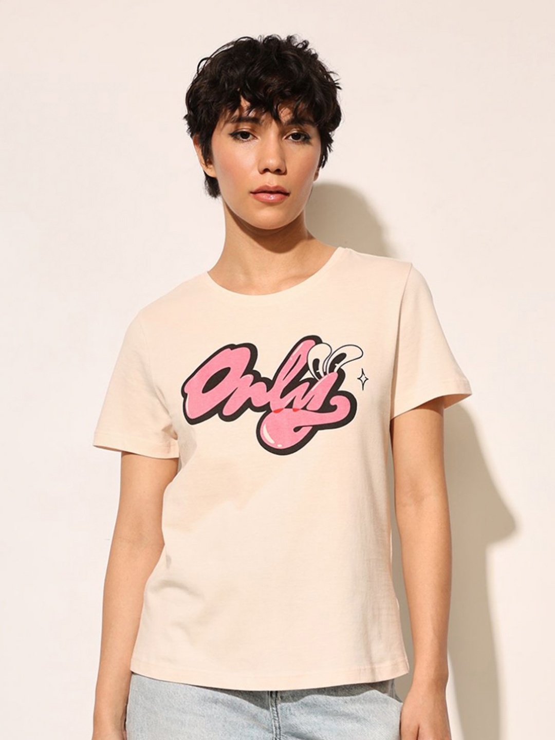 

ONLY Women Typography Printed T-shirt, Beige