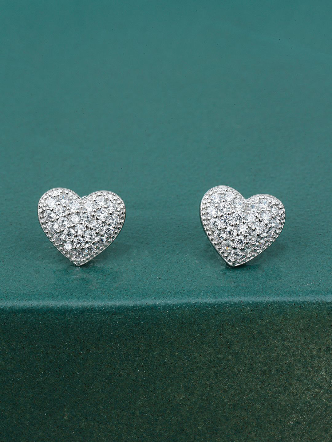 

MAIRA 925 Sterling Silver Rhodium-Plated Cubic Zirconia Heart Shaped Studs