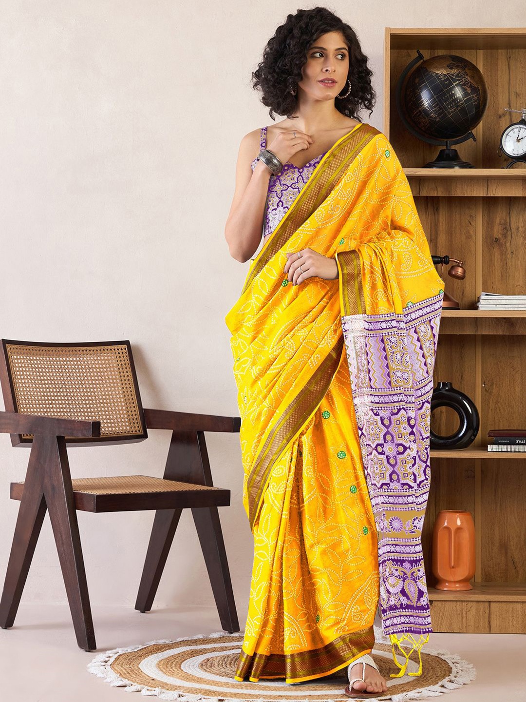 

Anouk Rustic Bandhani Ready to Wear Bagru Saree, Yellow