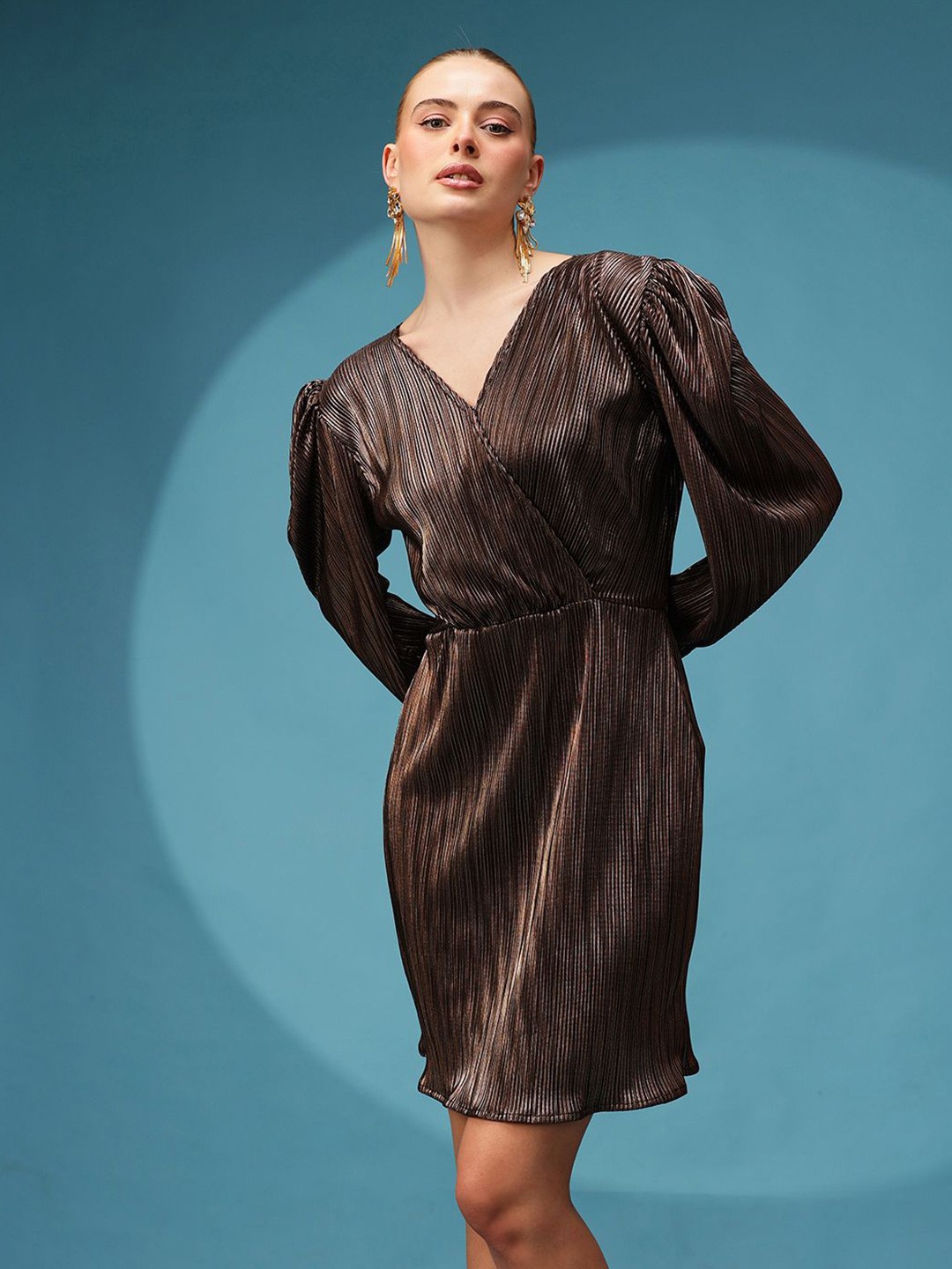 

CORSICA Puff Sleeve Satin A-Line Mini Dress, Copper