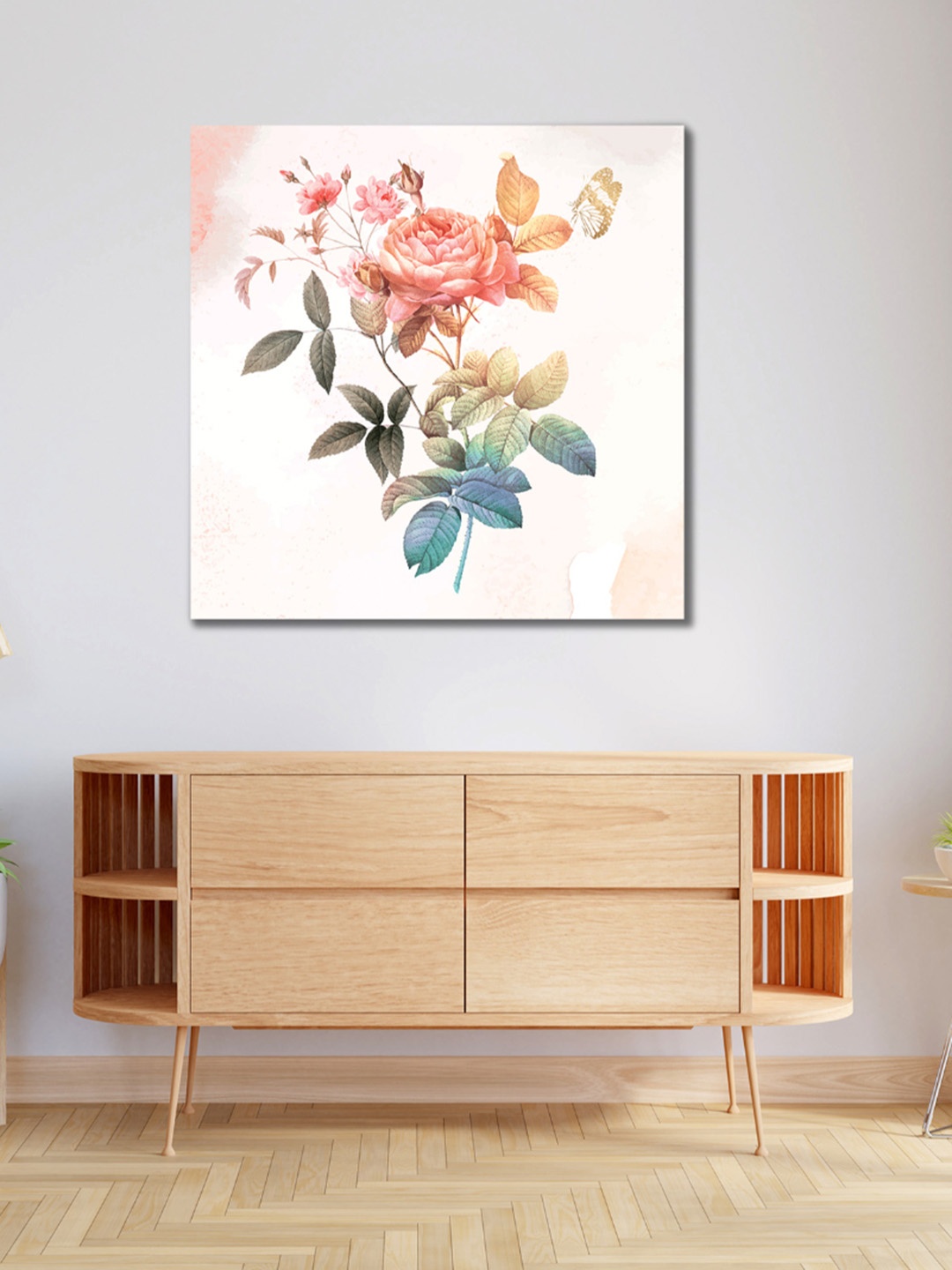 

CVANU White & Pink Floral & Botanical Canvas Painting Wall Art