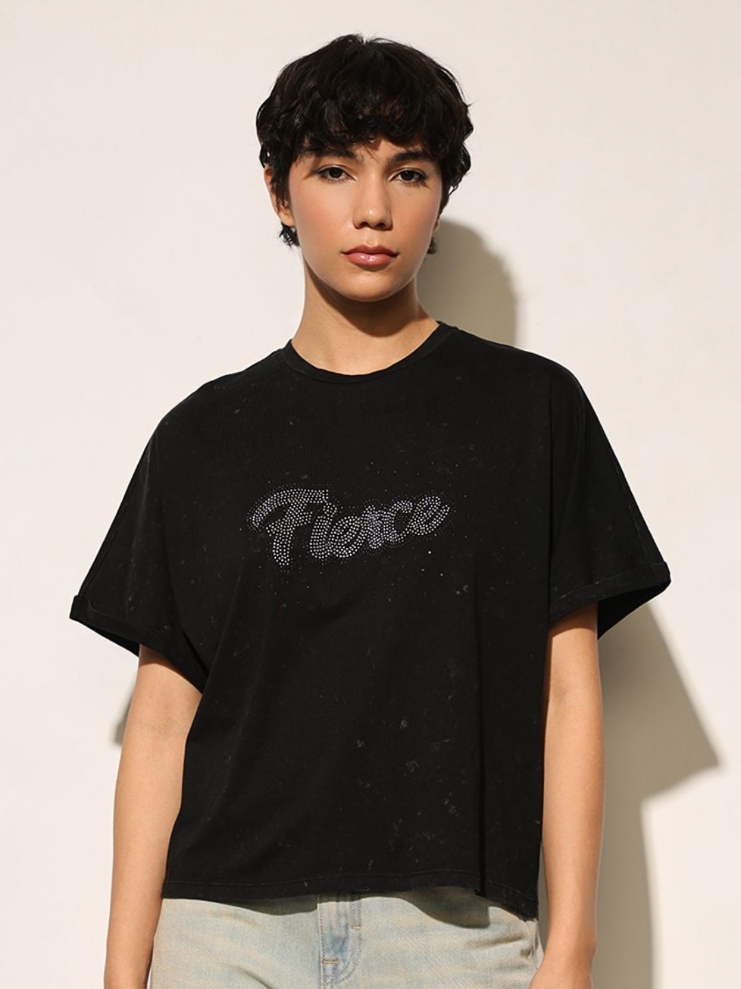 

ONLY Women Typography Printed Boxy T-shirt, Black