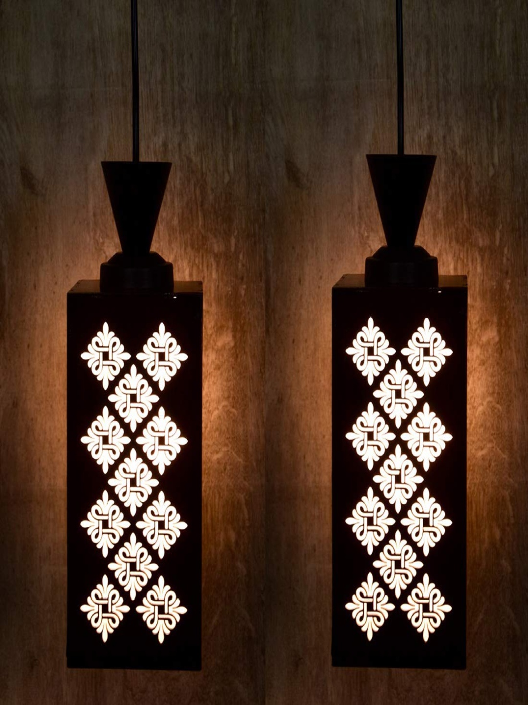 

Gojeeva Black & White 2 Pieces Textured Wooden Contemporary Ceiling Lamp