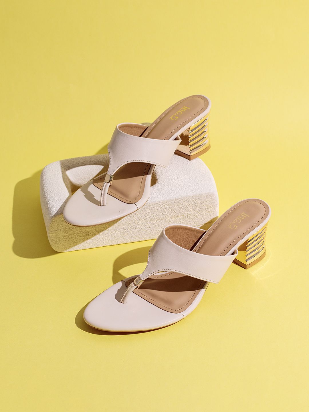 

Inc 5 Party Block Sandals with Buckles, Cream