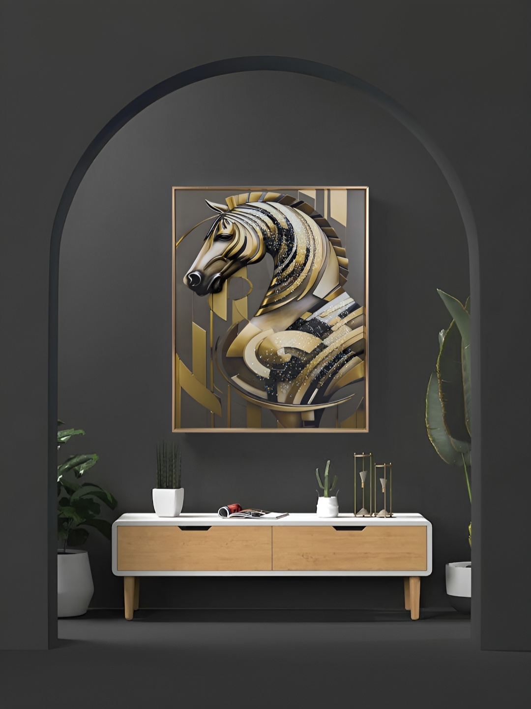 

Modecor Brown & White Majestic Horse Painted Wall Arts, Gold