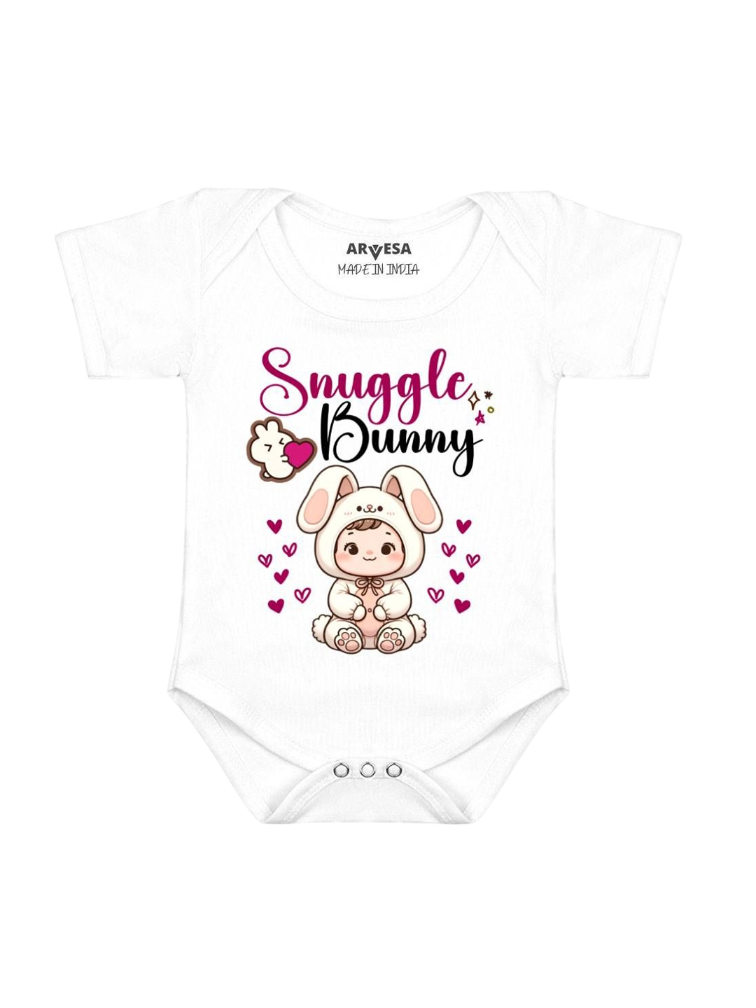 

Arvesa Kids Snuggle Bunny Printed Envelope Neck Short Sleeves Romper, White