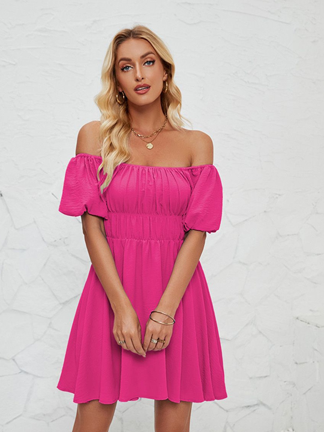 

JC Mode Off-Shoulder Fit & Flare Dress, Rose