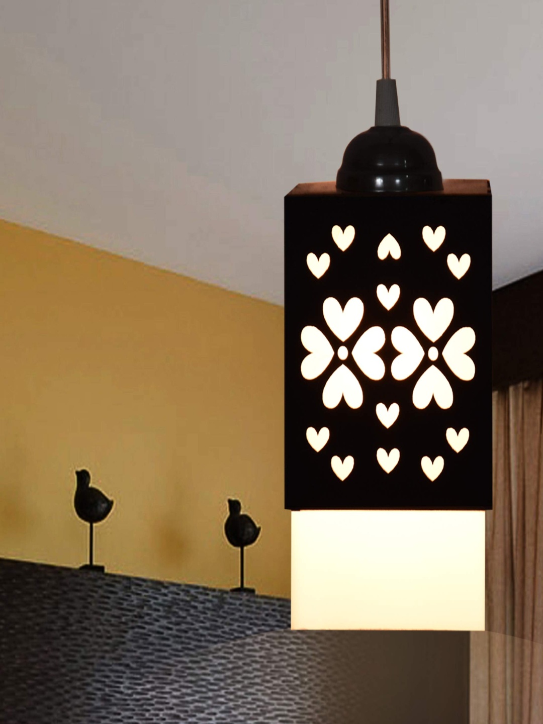 

Gojeeva Black and White Textured Wooden Contemporary Square Shaped Ceiling Lamp