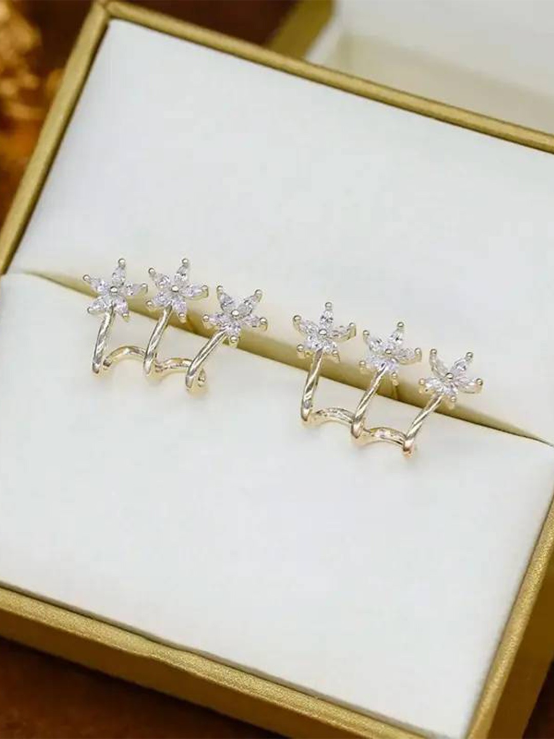 

Celestique Gold-Plated Cubic Zirconia Studded Contemporary Shaped Korean Studs