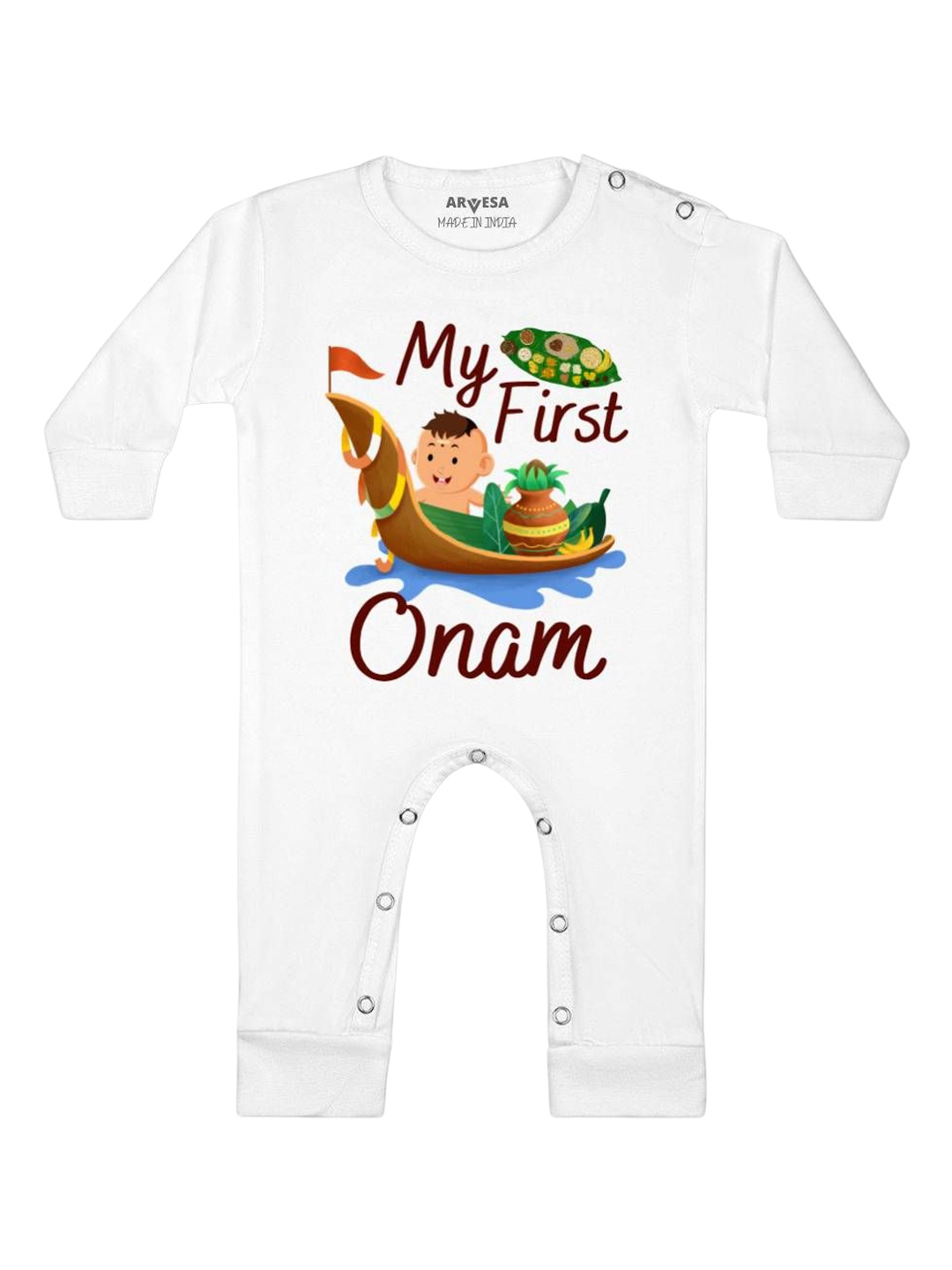 

Arvesa First Onam Printed Baby Romper, White
