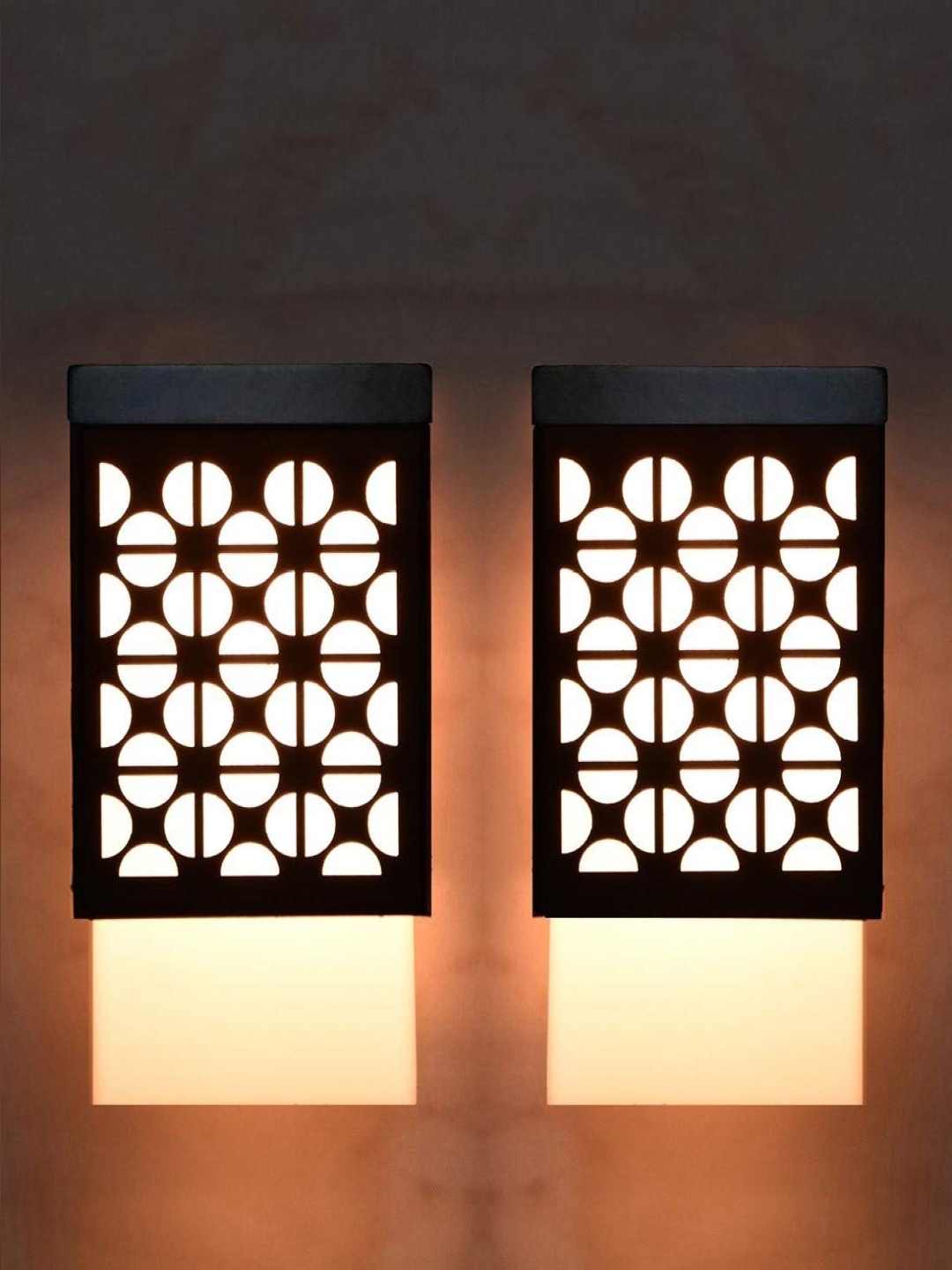 

Gojeeva Black and White 2 Pieces Textured Wooden Contemporary Square Shaped Wall Lamps