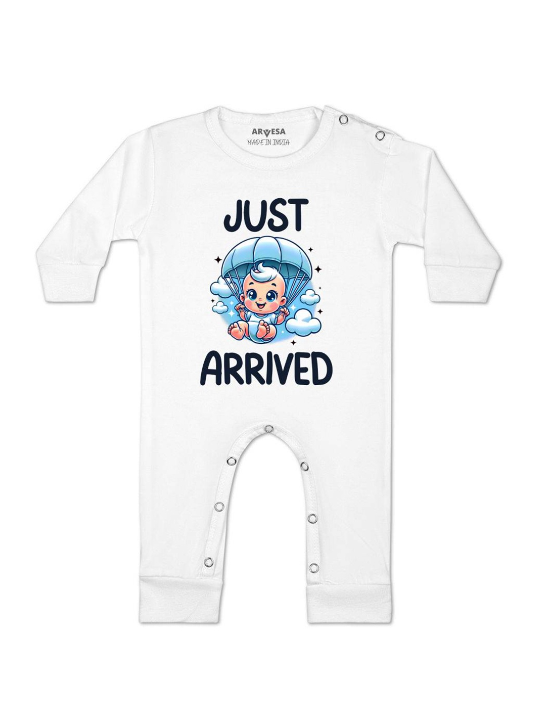

Arvesa One Month Baby Boy Printed Baby Romper, White