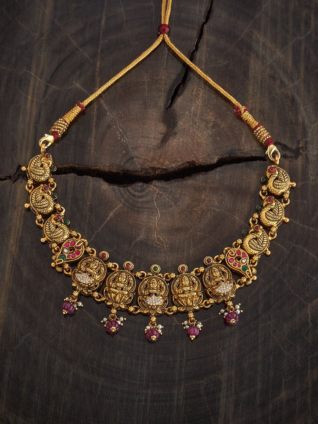 

Kushal's Fashion Jewellery 92.5 Silver Gold-Plated Stone Studded & Beaded Necklace