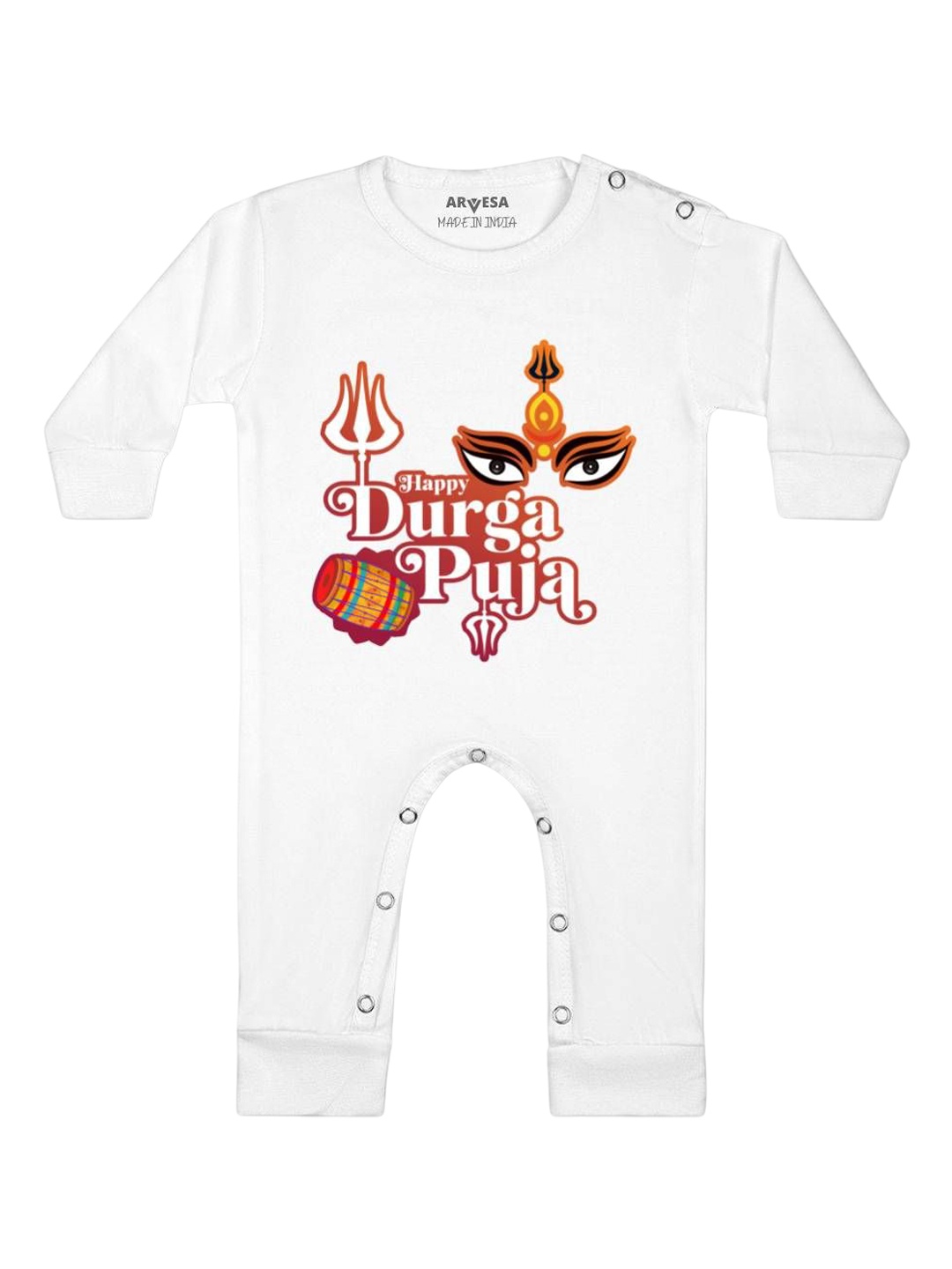 

Arvesa First Navratri Printed Baby Romper, White