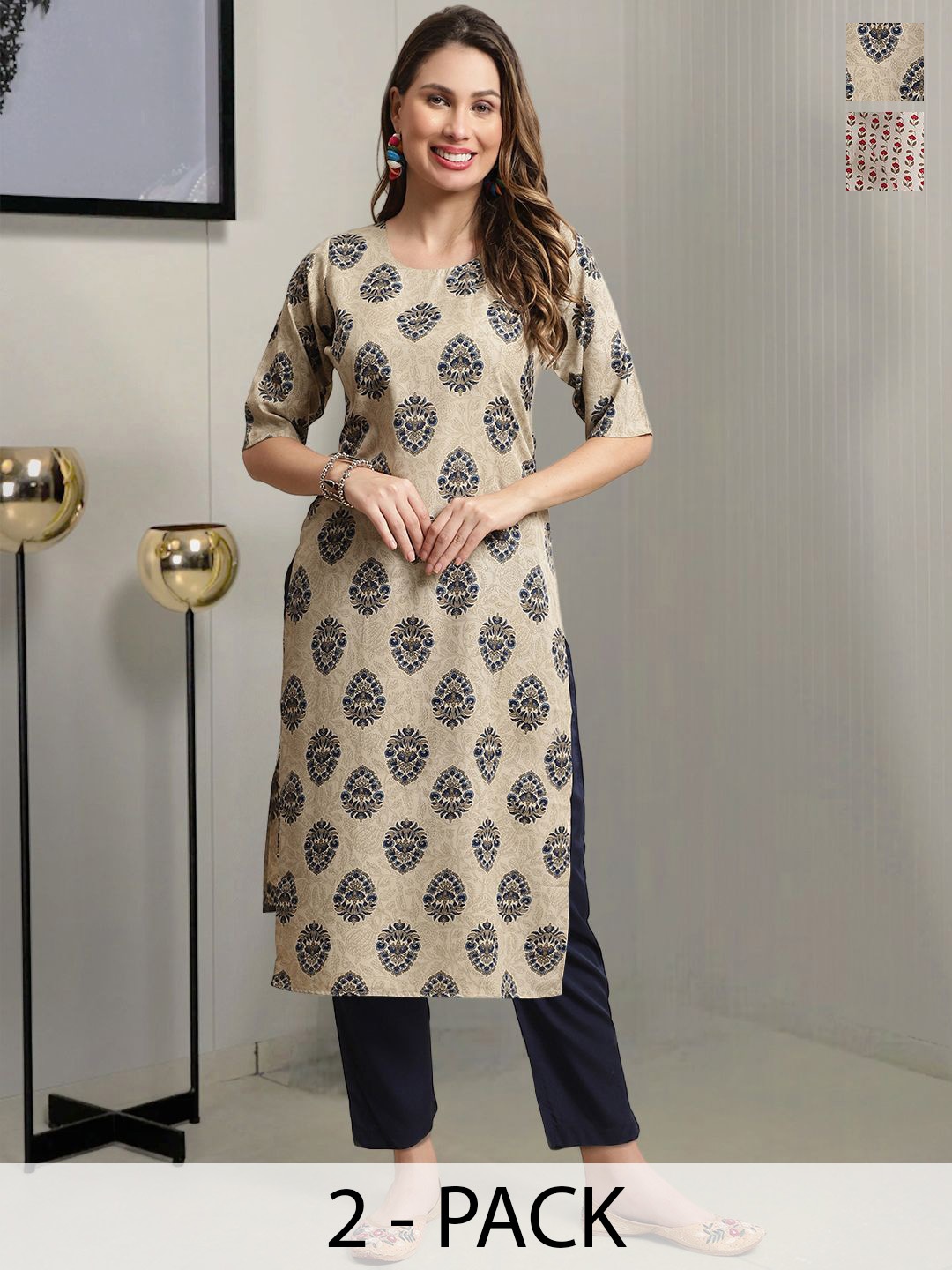 

Moda Rapido Women Ethnic Motifs Printed Regular Kurta with Trousers, Beige