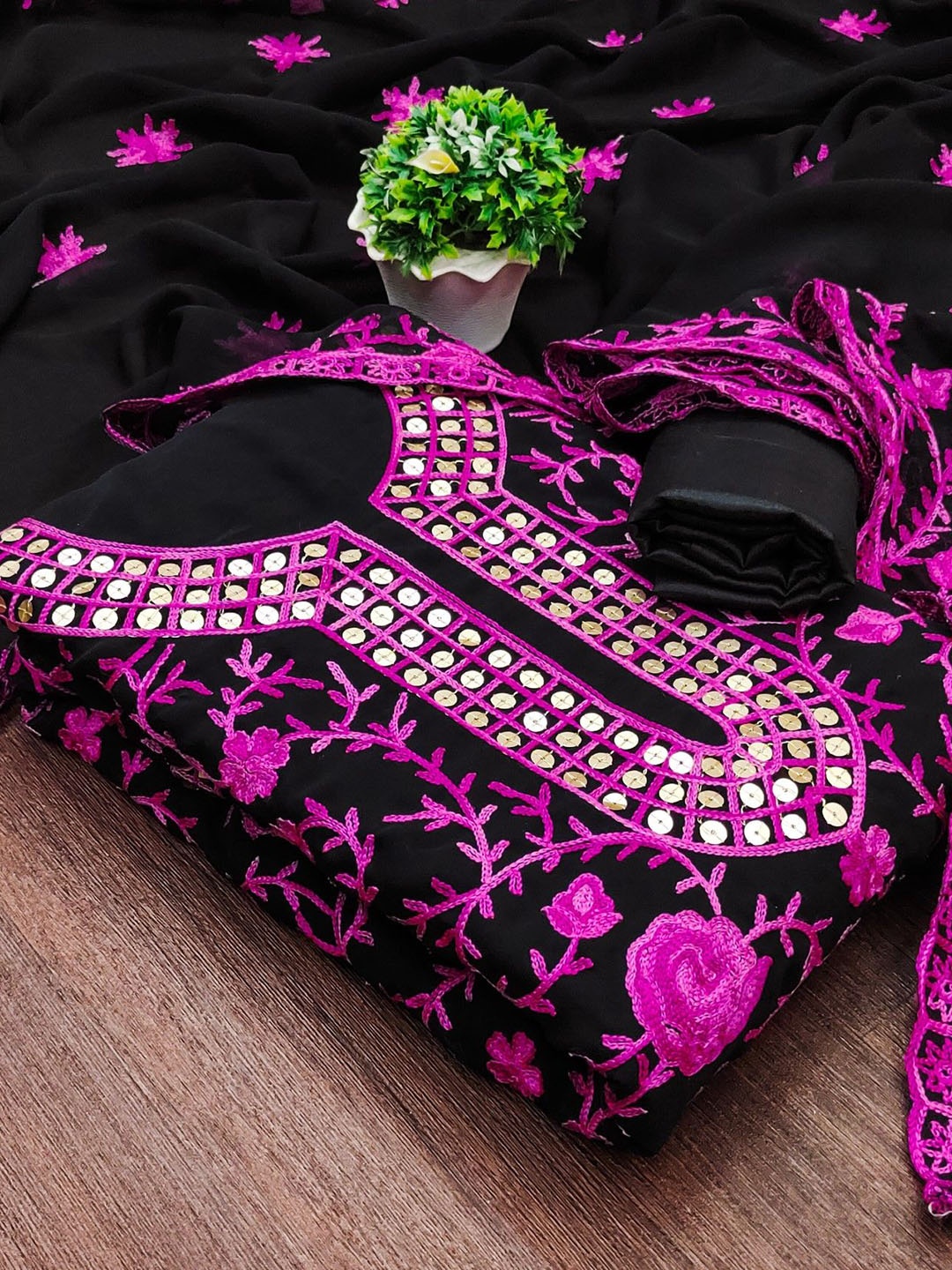 

Rangtulika Ethnics Motifs Embroidered Thread Work Unstitched Dress Material, Pink
