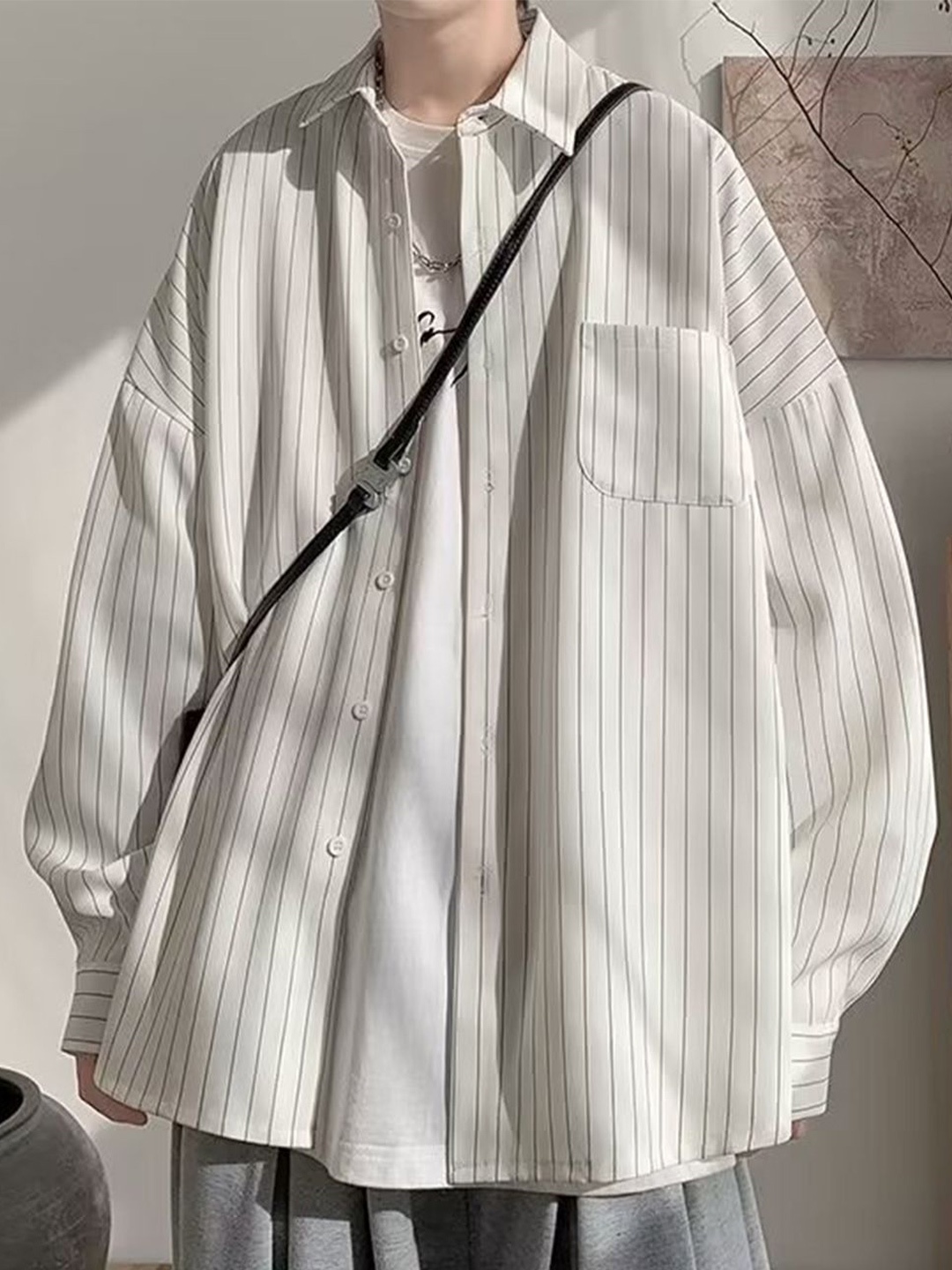 

HERE&NOW Men Opaque Striped Casual Shirt, White