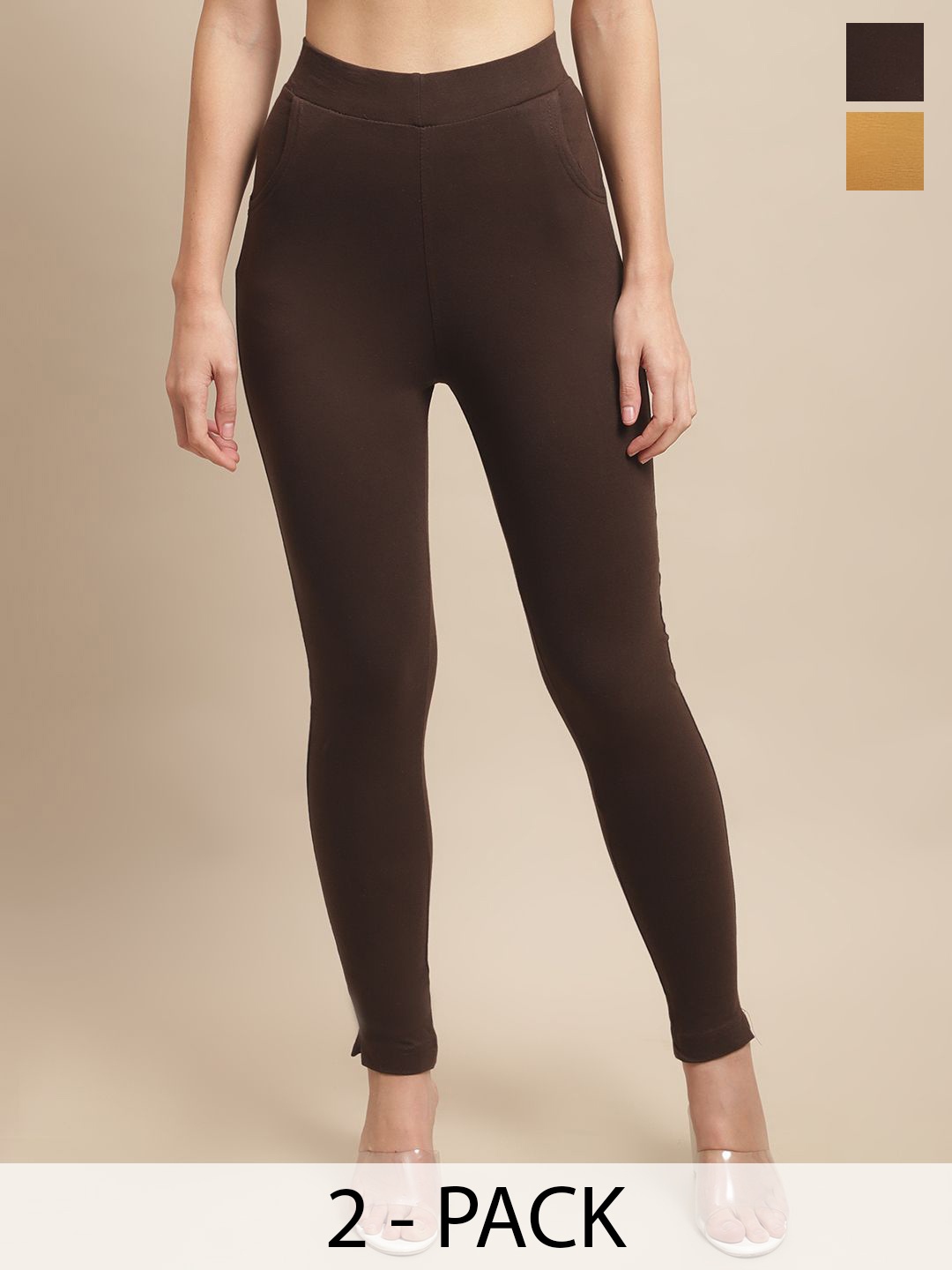 

Valles365 by S.C. Pack Of 2 Cotton Mid Rise Ankle Length Leggings, Brown
