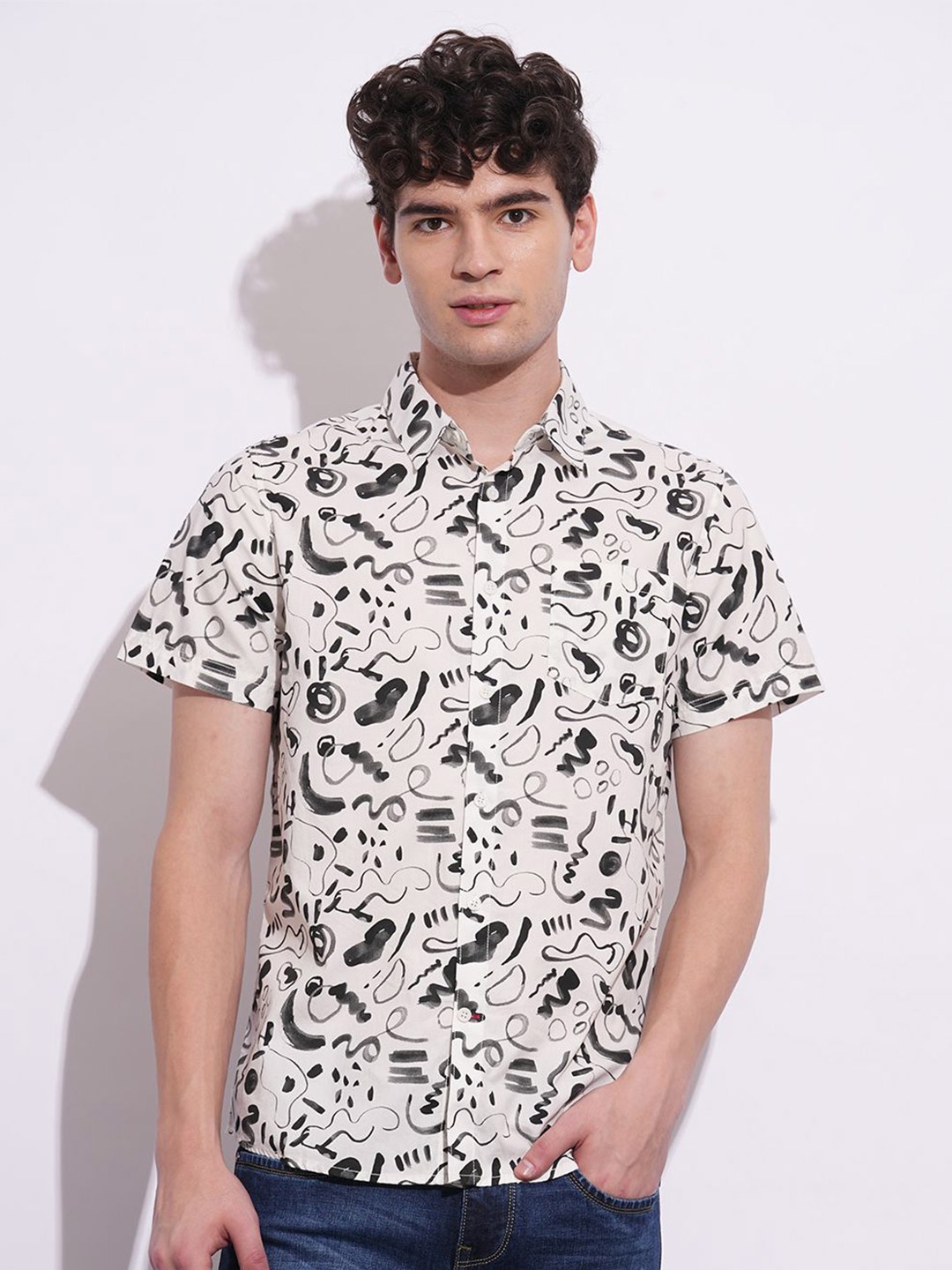 

Being Human Men Classic Opaque Printed Casual Shirt, White