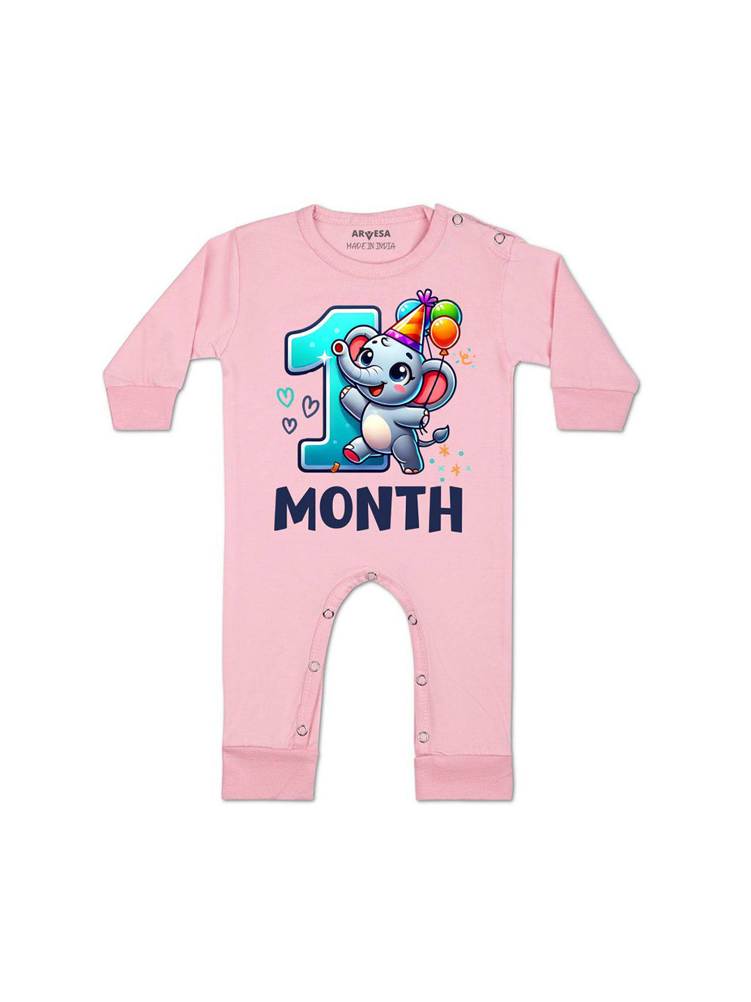 

Arvesa One Month Baby Boy Printed Baby Romper, Pink