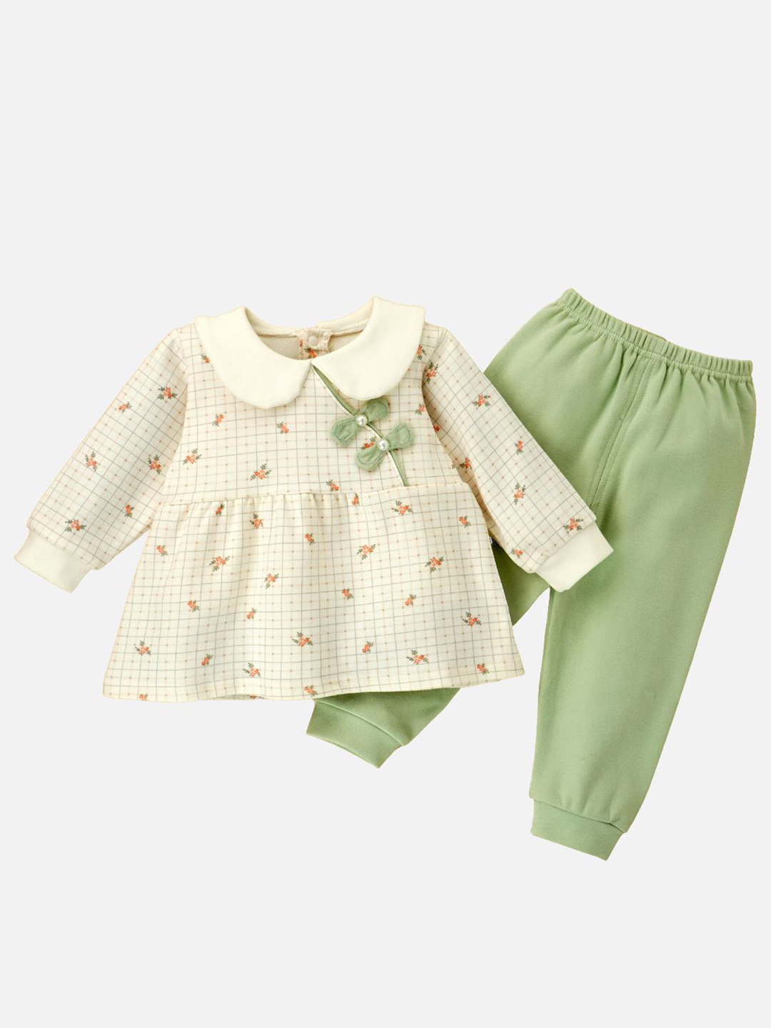 

Little Surprise Box LLP Girls Florals and Bows Long Frock Style Top & Pants, Green