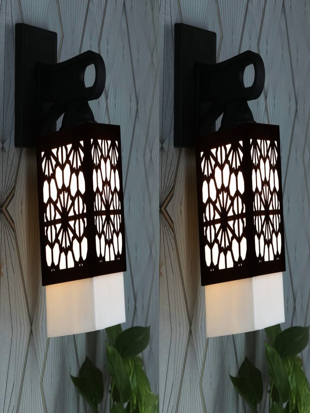 

Gojeeva Black & White 2 Pieces Textured Wooden Square Shaped Wall Lamps