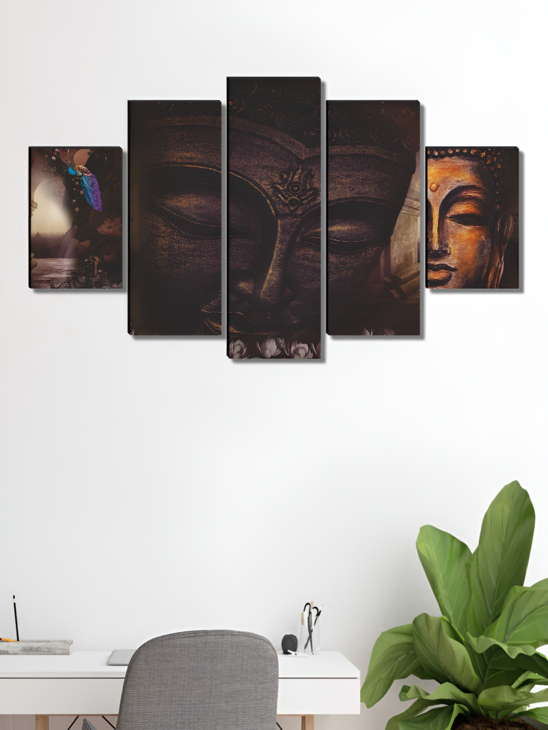 

Aura Brown & Blue 5 Piece Canvas Religious Wall Paintings