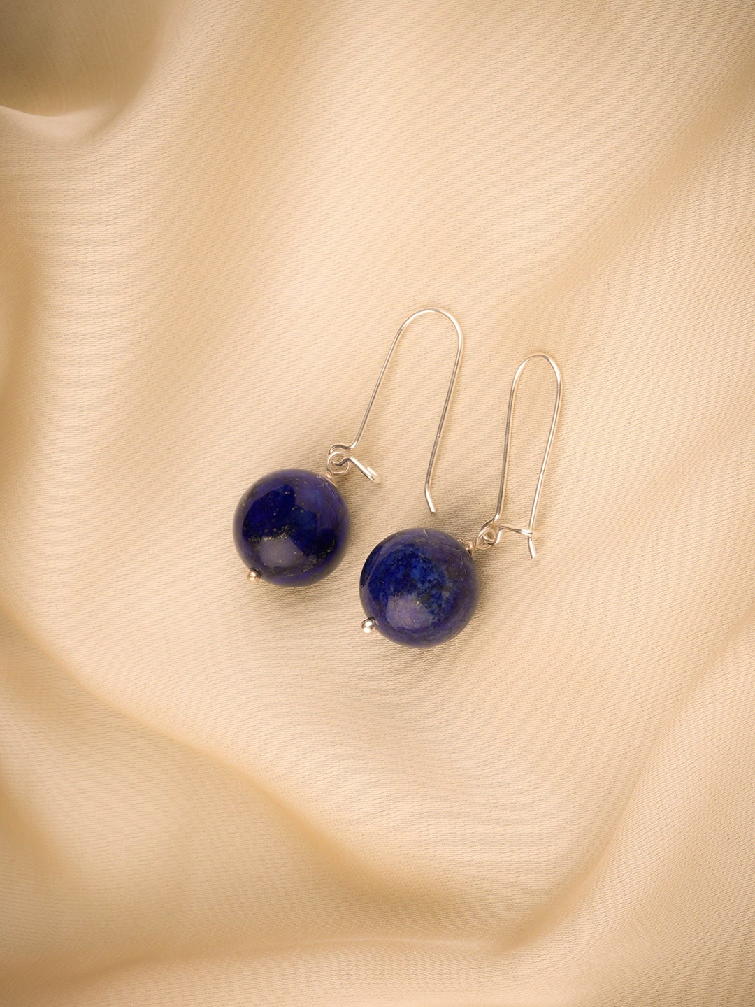 

TOTAPARI Silver-Plated Lapis Lazuli Circular Shaped Drop Earrings, Navy blue